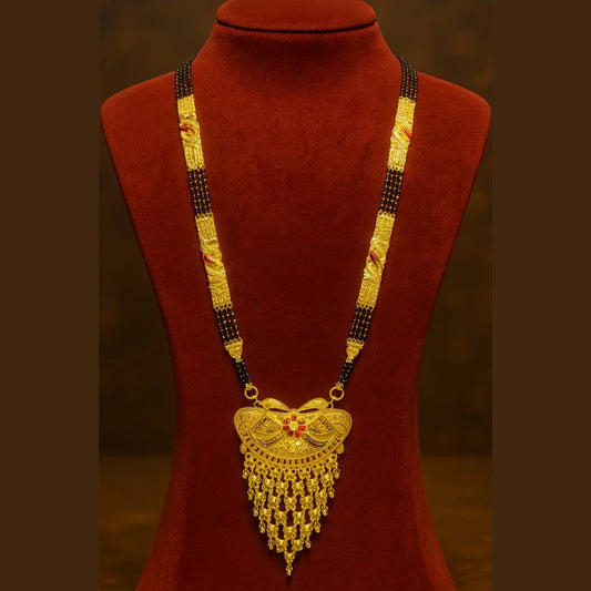 Product image of Exclusive Handmade One Gram Gold-Plated 4-Layer Black Beads Bridal Mangalsutra with Designer Pendant – 36 Inch – image 1