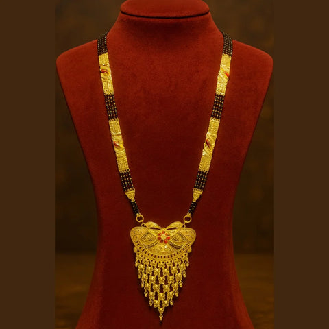 Exclusive Handmade One Gram Gold-Plated 4-Layer Black Beads Bridal Mangalsutra with Designer Pendant – 36 Inch