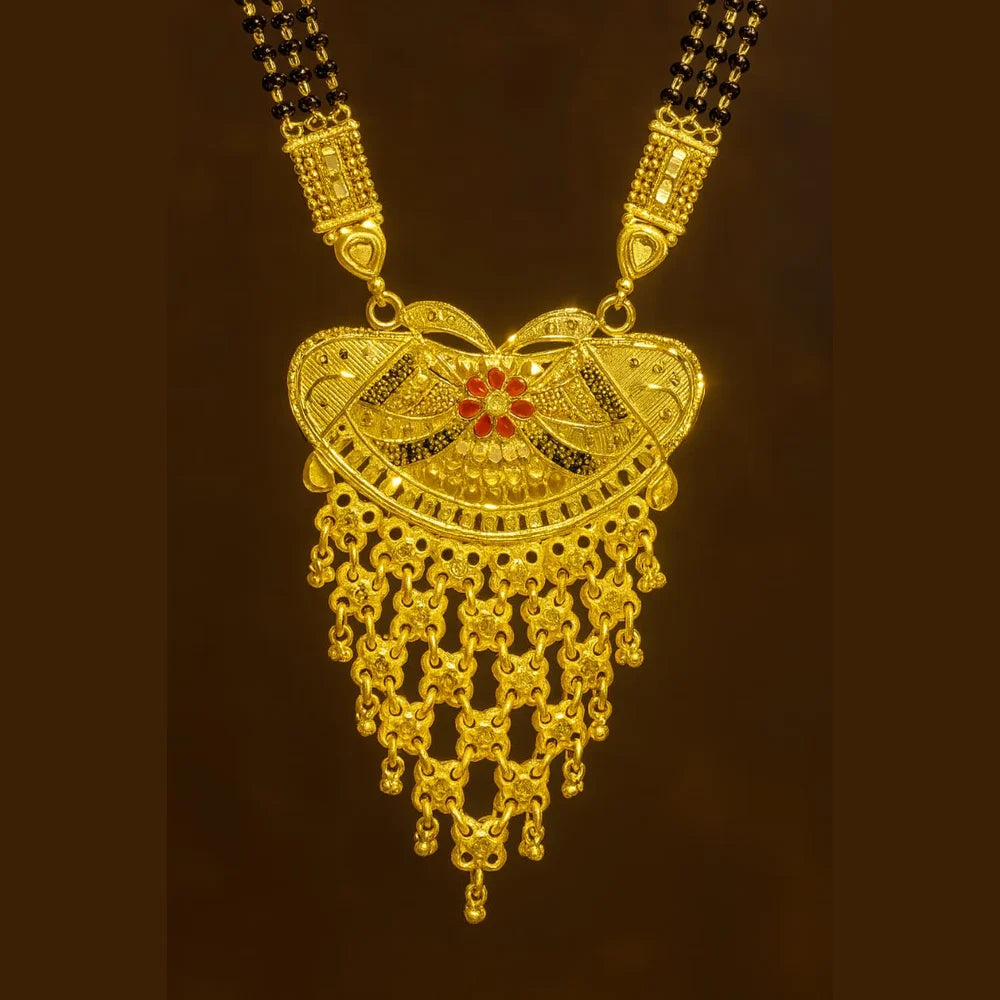 Exclusive Handmade One Gram Gold-Plated 4-Layer Black Beads Bridal Mangalsutra with Designer Pendant – 36 Inch