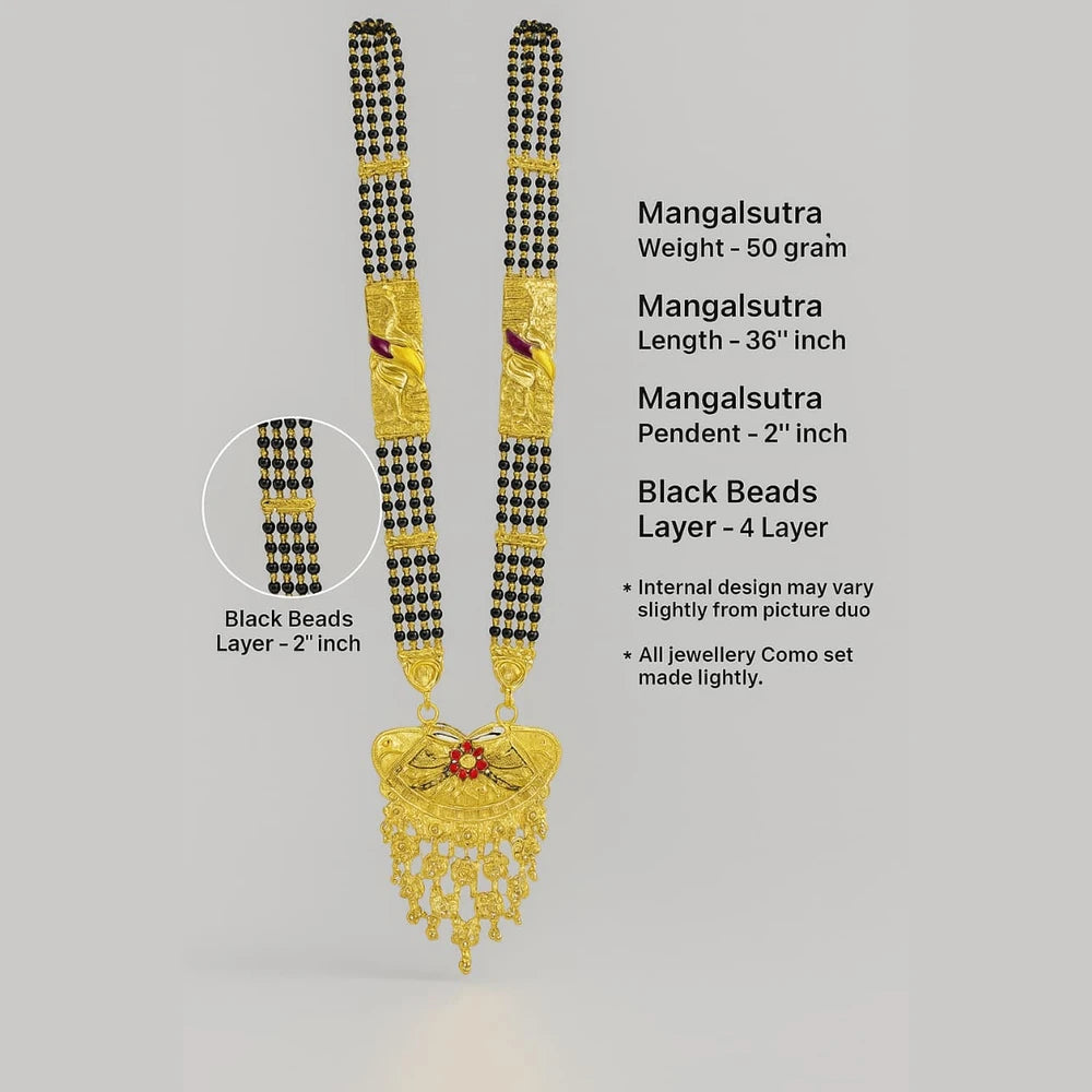 Exclusive Handmade One Gram Gold-Plated 4-Layer Black Beads Bridal Mangalsutra with Designer Pendant – 36 Inch