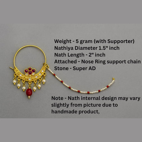 Exclusive Handmade One Gram Gold-Plated Nathiya with Support Chain & AD Stones – Bridal Nose Ring