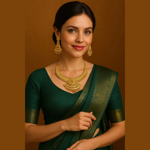 Traditional Bridal Necklace Set with Earrings – Antique Gold Finish