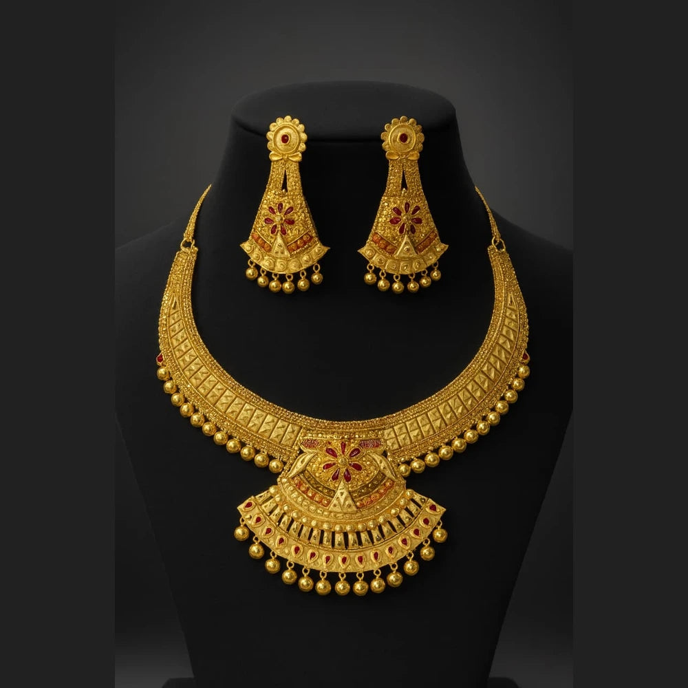 Product image of Traditional Bridal Necklace Set with Earrings – Antique Gold Finish – image 1