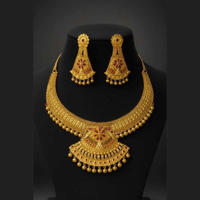 Traditional Bridal Necklace Set with Earrings – Antique Gold Finish
