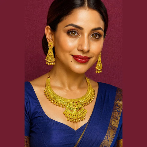 Traditional Bridal Necklace Set with Earrings – Antique Gold Finish