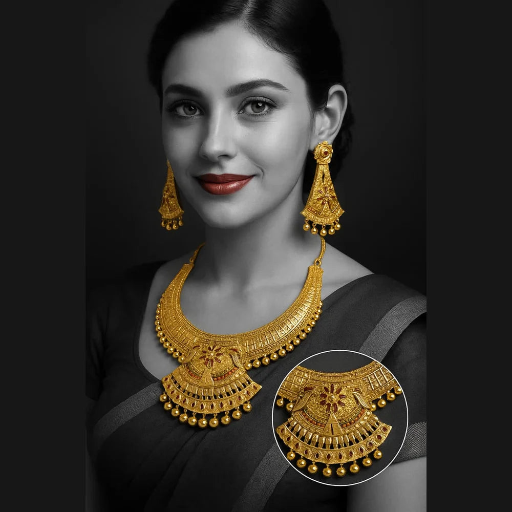Traditional Bridal Necklace Set with Earrings – Antique Gold Finish
