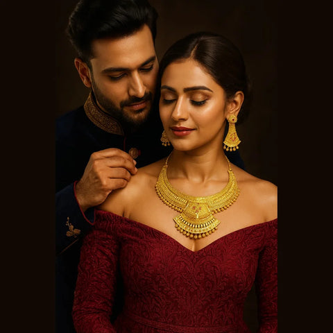 Traditional Bridal Necklace Set with Earrings – Antique Gold Finish