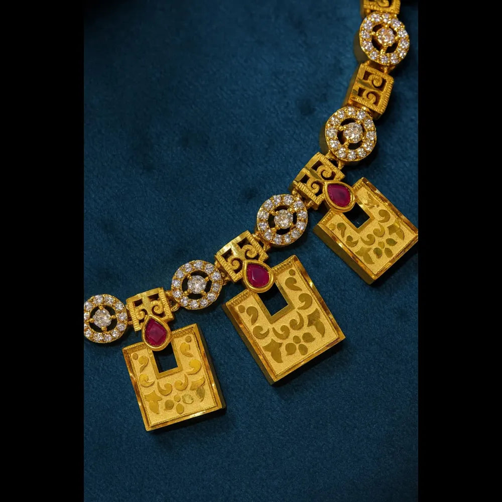 Exclusive Onegram Gold Plated Short Necklace Jewellery Set with Matching Earrings | Handmade RealGold Work