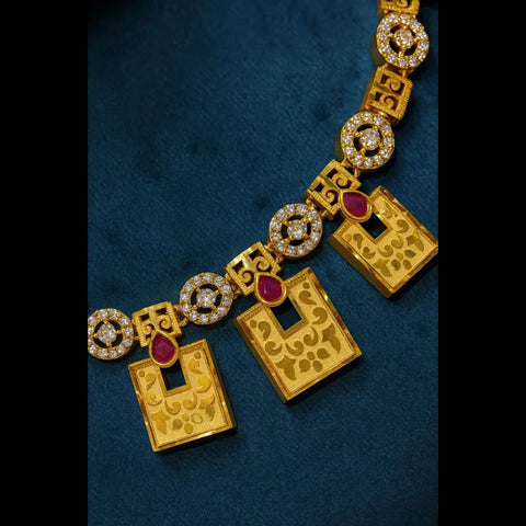 Exclusive Onegram Gold Plated Short Necklace Jewellery Set with Matching Earrings | Handmade RealGold Work