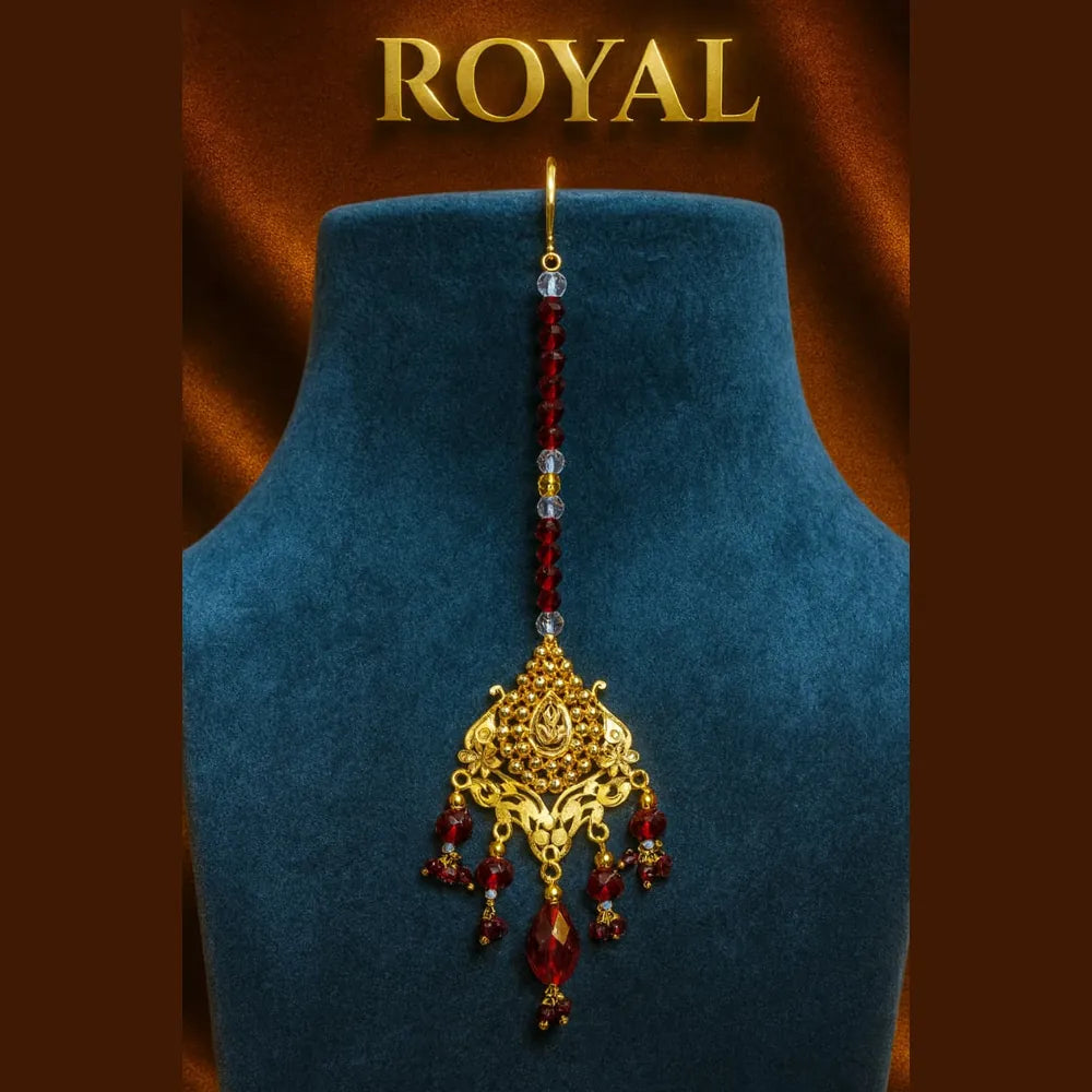 Product image of Exclusive Maroon Crystal Gold Finish Bridal Combo Set – image 3