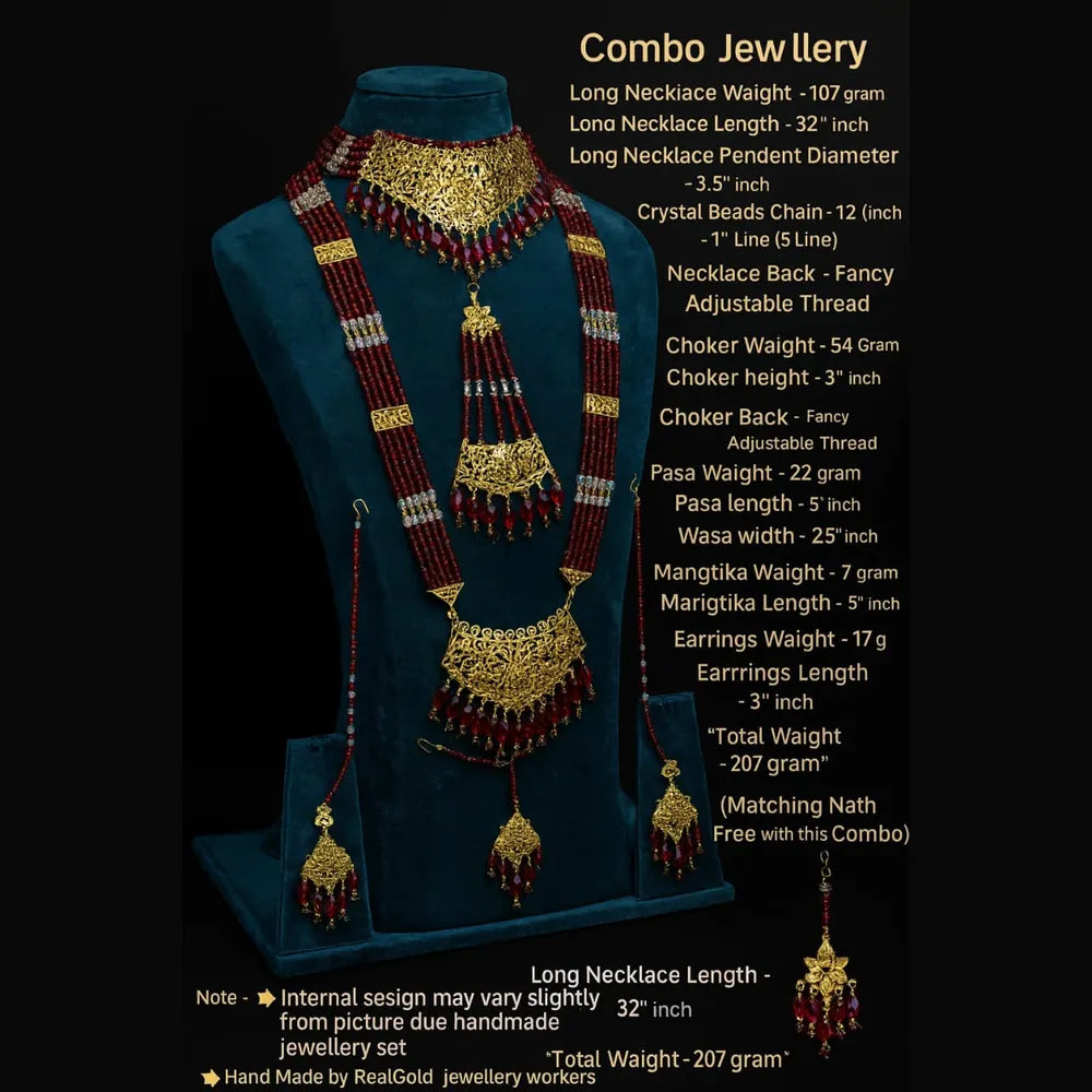 Product image of Exclusive Maroon Crystal Gold Finish Bridal Combo Set – image 4