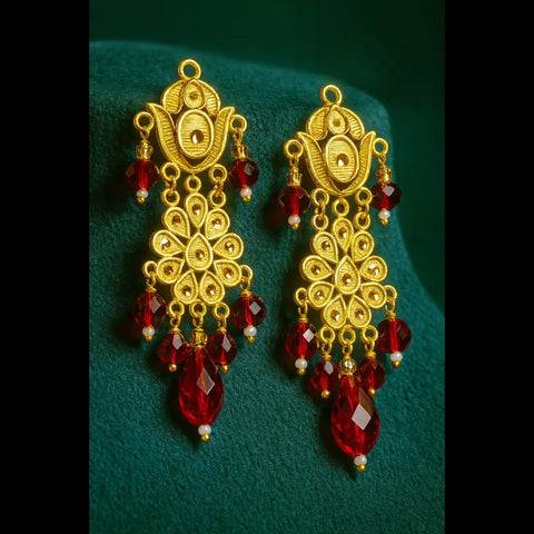 Handmade OneGram Gold Bridal Necklace Set with Earrings & Red Beads | Zevar House Lucknow