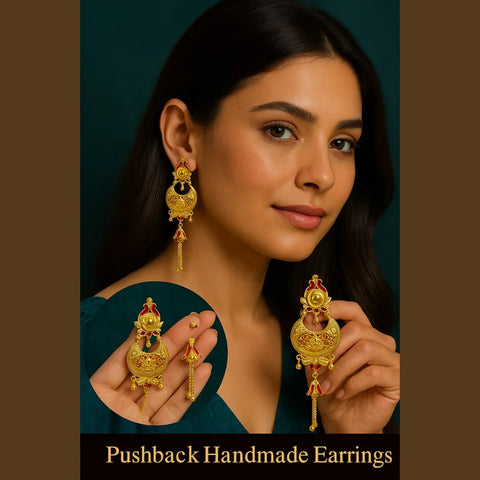 One Gram Gold Plated Pushback Handmade Earrings
