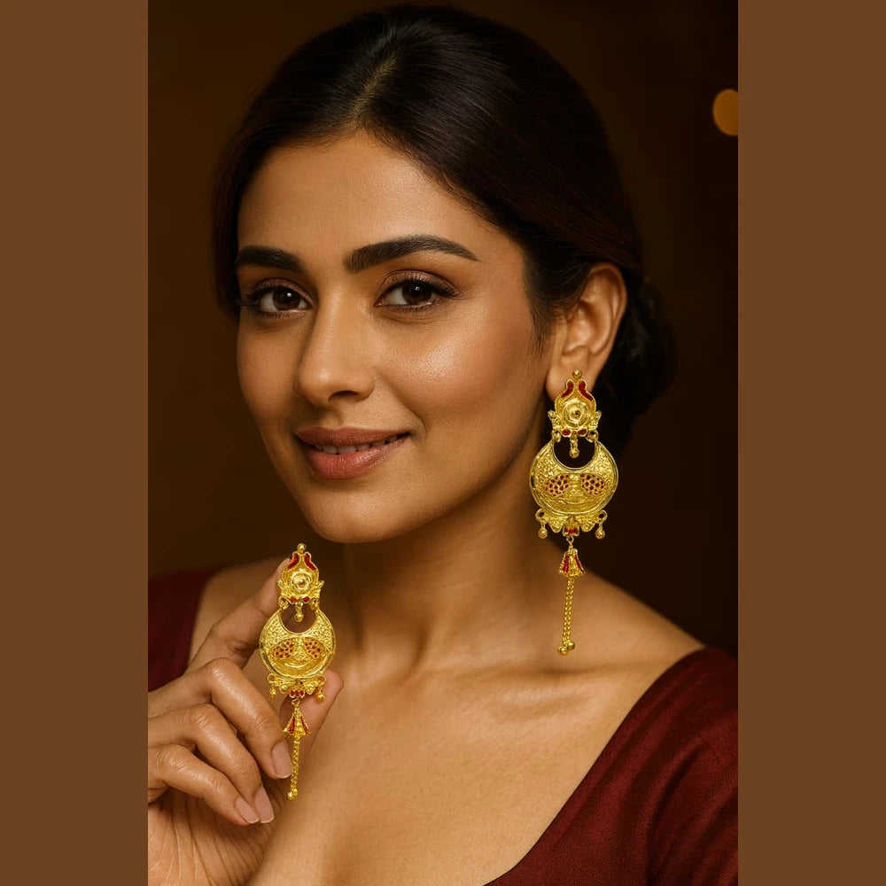 One Gram Gold Plated Pushback Handmade Earrings