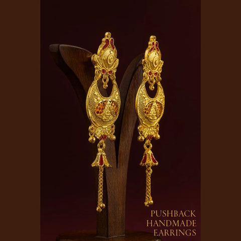 One Gram Gold Plated Pushback Handmade Earrings