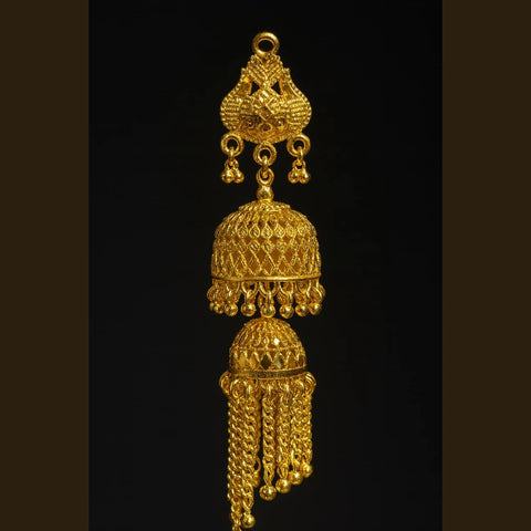 One Gram Gold Plated Screwback Handmade Jhumka Earrings – Triple Layer Bridal Design