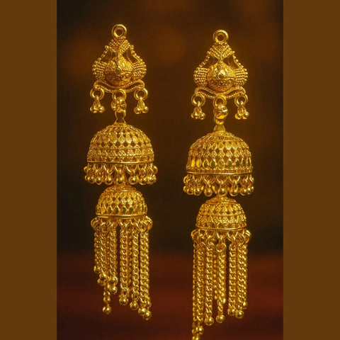 One Gram Gold Plated Screwback Handmade Jhumka Earrings – Triple Layer Bridal Design
