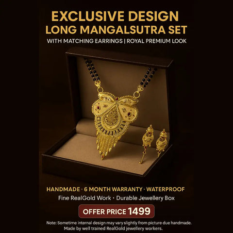 Exclusive Long Gold Plated Mangalsutra with Designer Pendant & Earrings