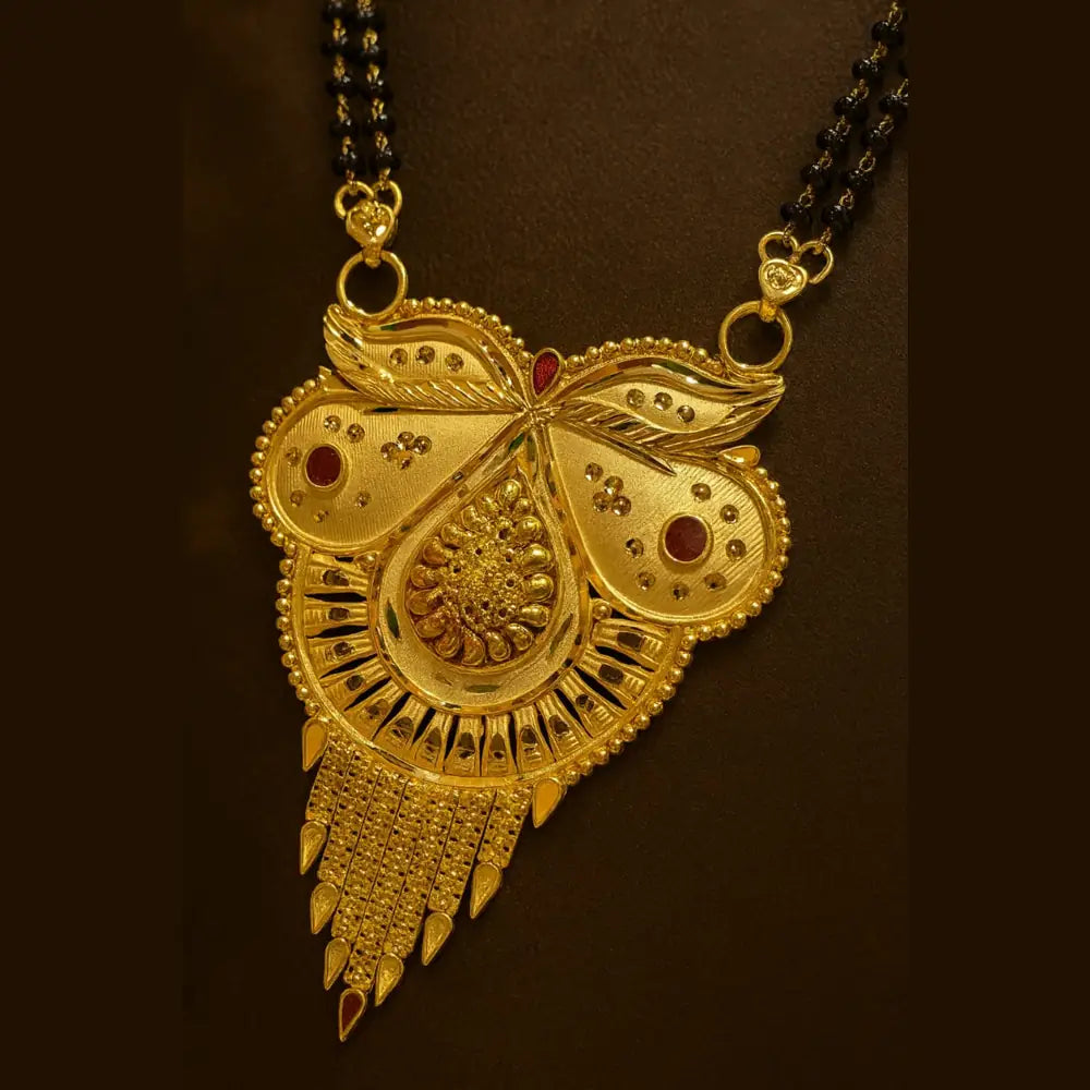Exclusive Long Gold Plated Mangalsutra with Designer Pendant & Earrings
