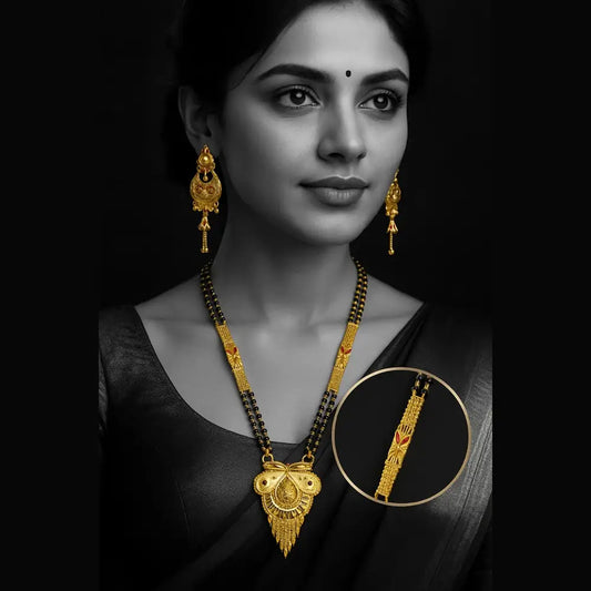 Product image of Exclusive Long Gold Plated Mangalsutra with Designer Pendant & Earrings – image 1