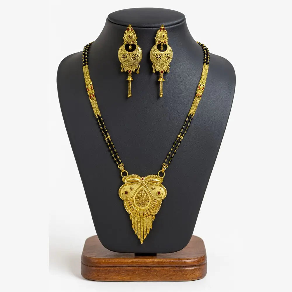 Exclusive Long Gold Plated Mangalsutra with Designer Pendant & Earrings