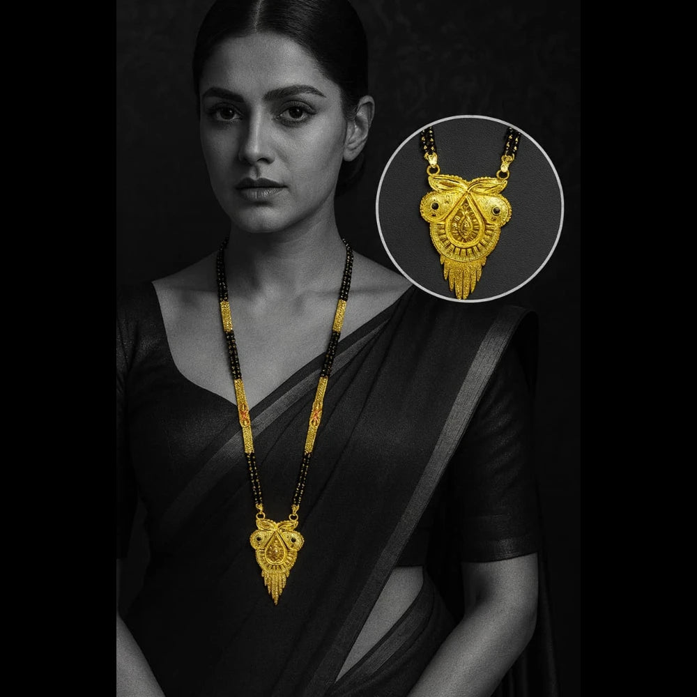 Exclusive Long Gold Plated Mangalsutra with Designer Pendant & Earrings – 30 Inch