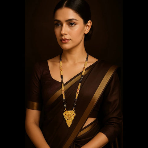 Exclusive Long Gold Plated Mangalsutra with Designer Pendant & Earrings – 30 Inch