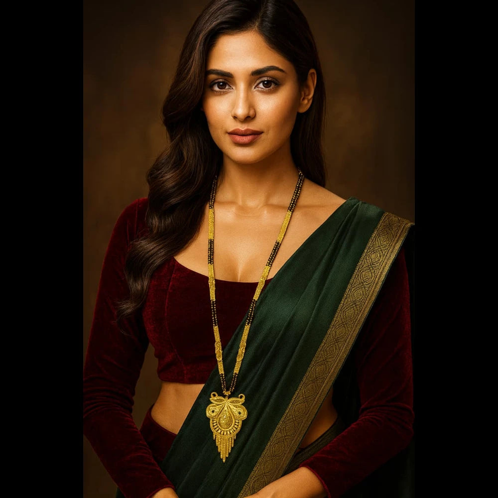 Exclusive Long Gold Plated Mangalsutra with Designer Pendant & Earrings – 30 Inch