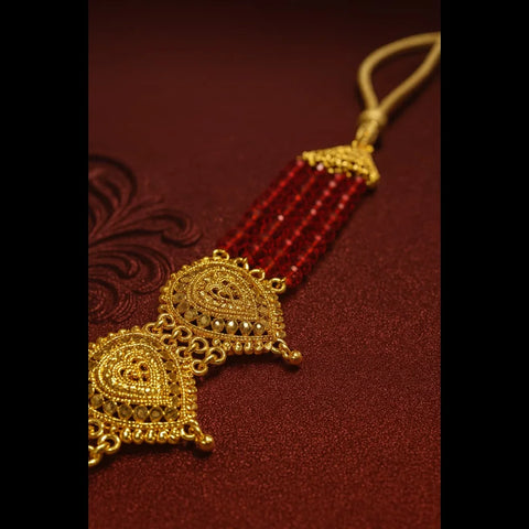 Traditional Red Beads & Gold Plated Choker Set with Earrings – Handmade Jewellery