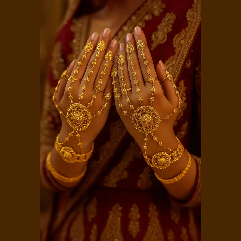 Bridal Gold Plated Hathphool – Traditional Handmade Design
