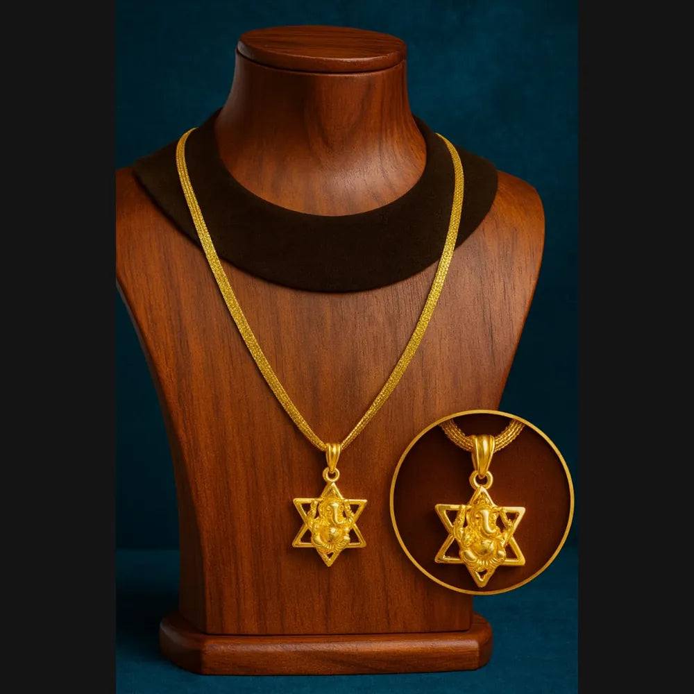 Lightweight Ganpati Ji Pendant with Gold Finish Chain