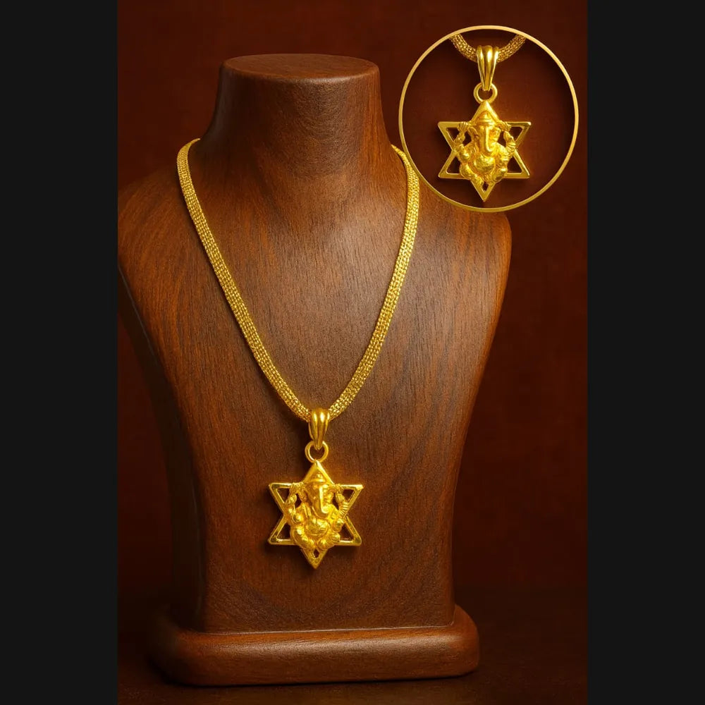 Ganpati Ji Gold-Plated Locket with Short Chain Design