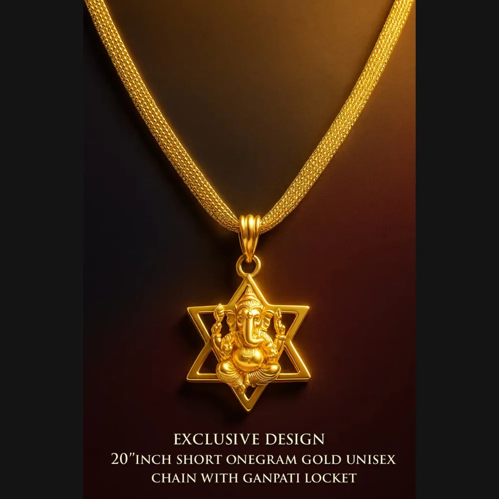 Ganpati Locket with 22 Inch Gold-Plated Unisex Chain