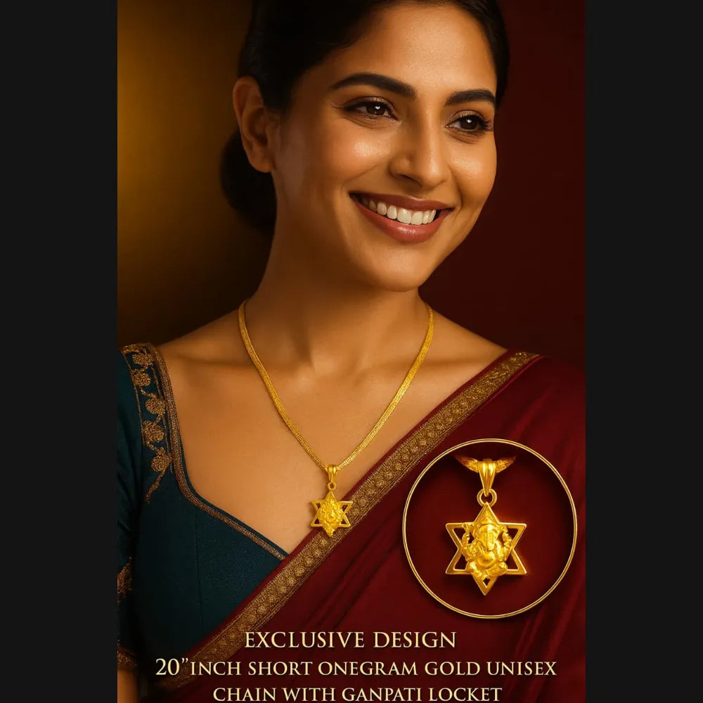 One Gram Gold Ganesh Pendant Necklace for Men and Women
