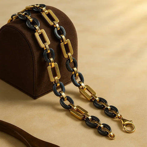 Men’s Exclusive Black & Gold Waterproof Chain – 22 Inch | Bold & Stylish