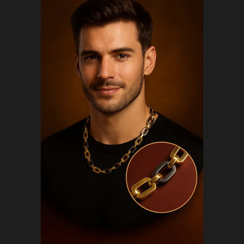 Men’s Exclusive Black & Gold Waterproof Chain – 22 Inch | Bold & Stylish