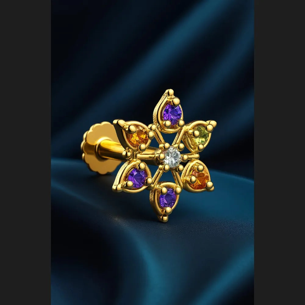 Classic floral design gold nosepin for festive wear