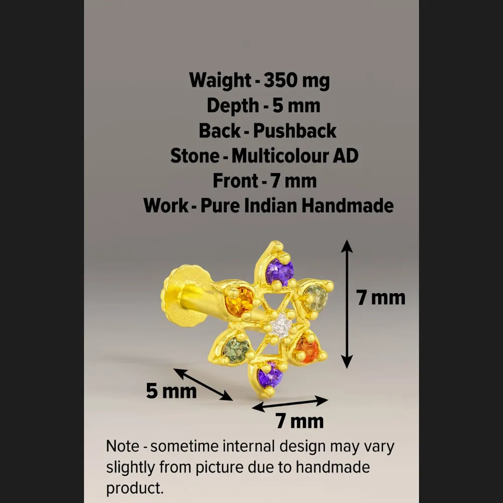 Lightweight ethnic nosepin with red and white AD stones