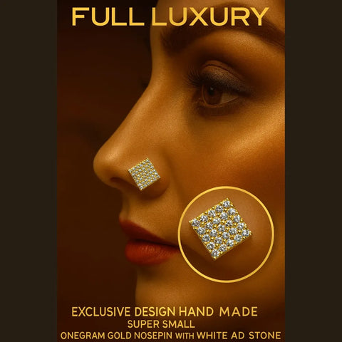 Handmade White AD Stone Nosepin – One Gram Gold Finish