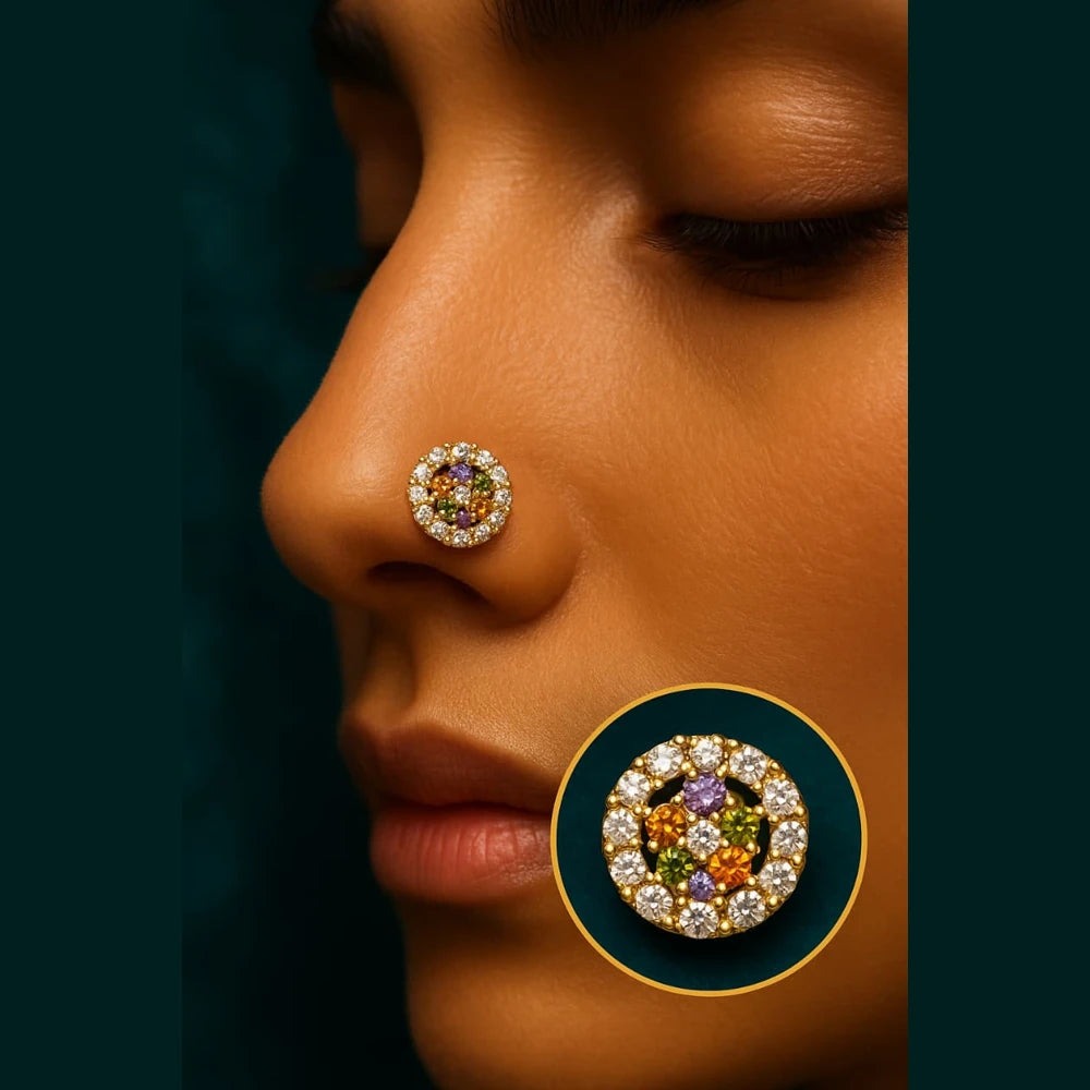 Elegant Multicolour Zirconia Nosepin – Handmade Gold Plated Design