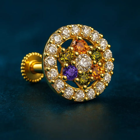 Elegant Multicolour Zirconia Nosepin – Handmade Gold Plated Design
