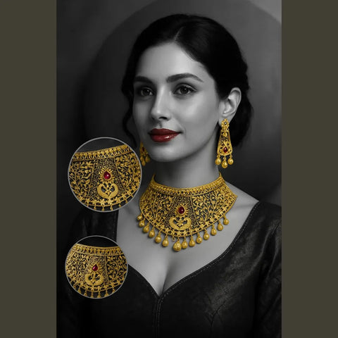 Exclusive One Gram Gold Choker Necklace Set with Earrings – Bridal Jewellery