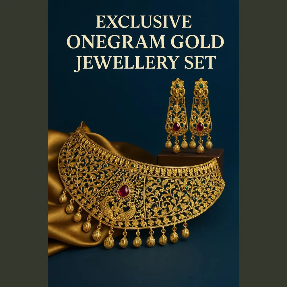 Exclusive One Gram Gold Choker Necklace Set with Earrings – Bridal Jewellery