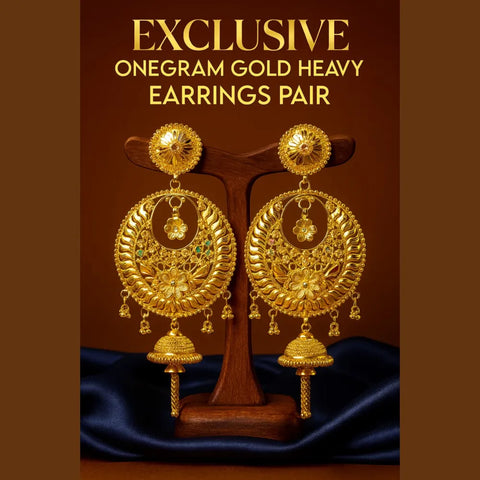 Exclusive One Gram Gold Heavy Jhumka Earrings – 4 Inch Long