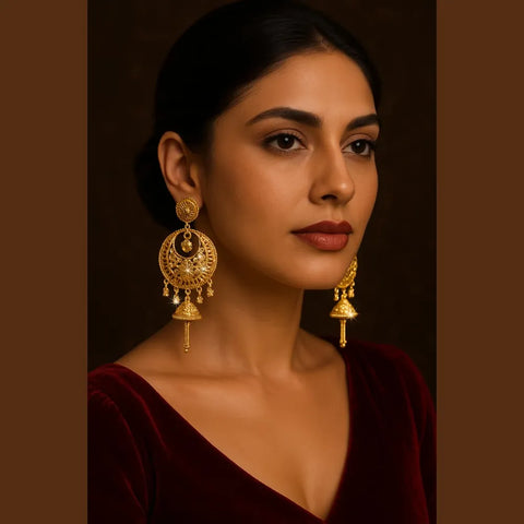 Exclusive One Gram Gold Heavy Jhumka Earrings – 4 Inch Long