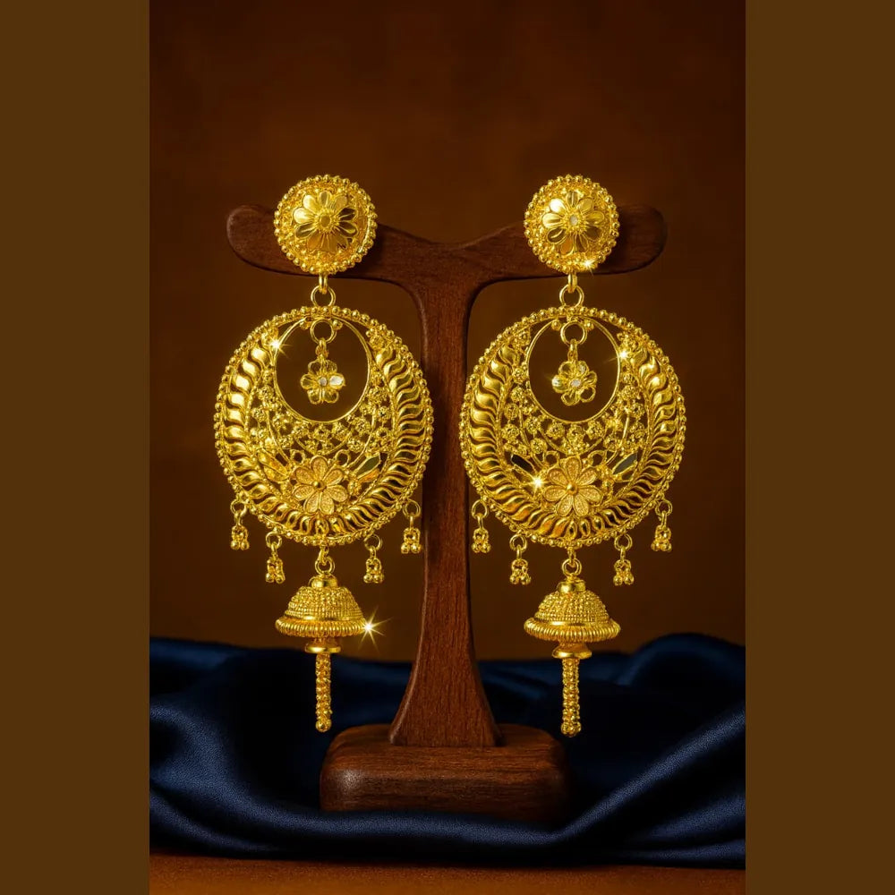 Product image of Exclusive One Gram Gold Heavy Jhumka Earrings – 4 Inch Long – image 1