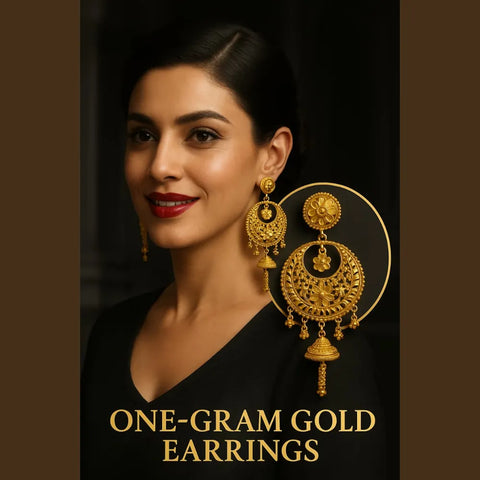 Exclusive One Gram Gold Heavy Jhumka Earrings – 4 Inch Long