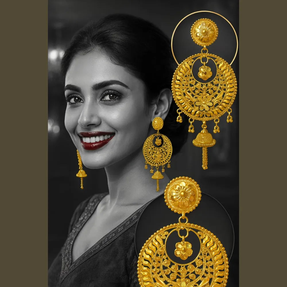 Exclusive One Gram Gold Heavy Jhumka Earrings – 4 Inch Long