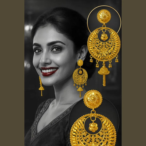 Exclusive One Gram Gold Heavy Jhumka Earrings – 4 Inch Long
