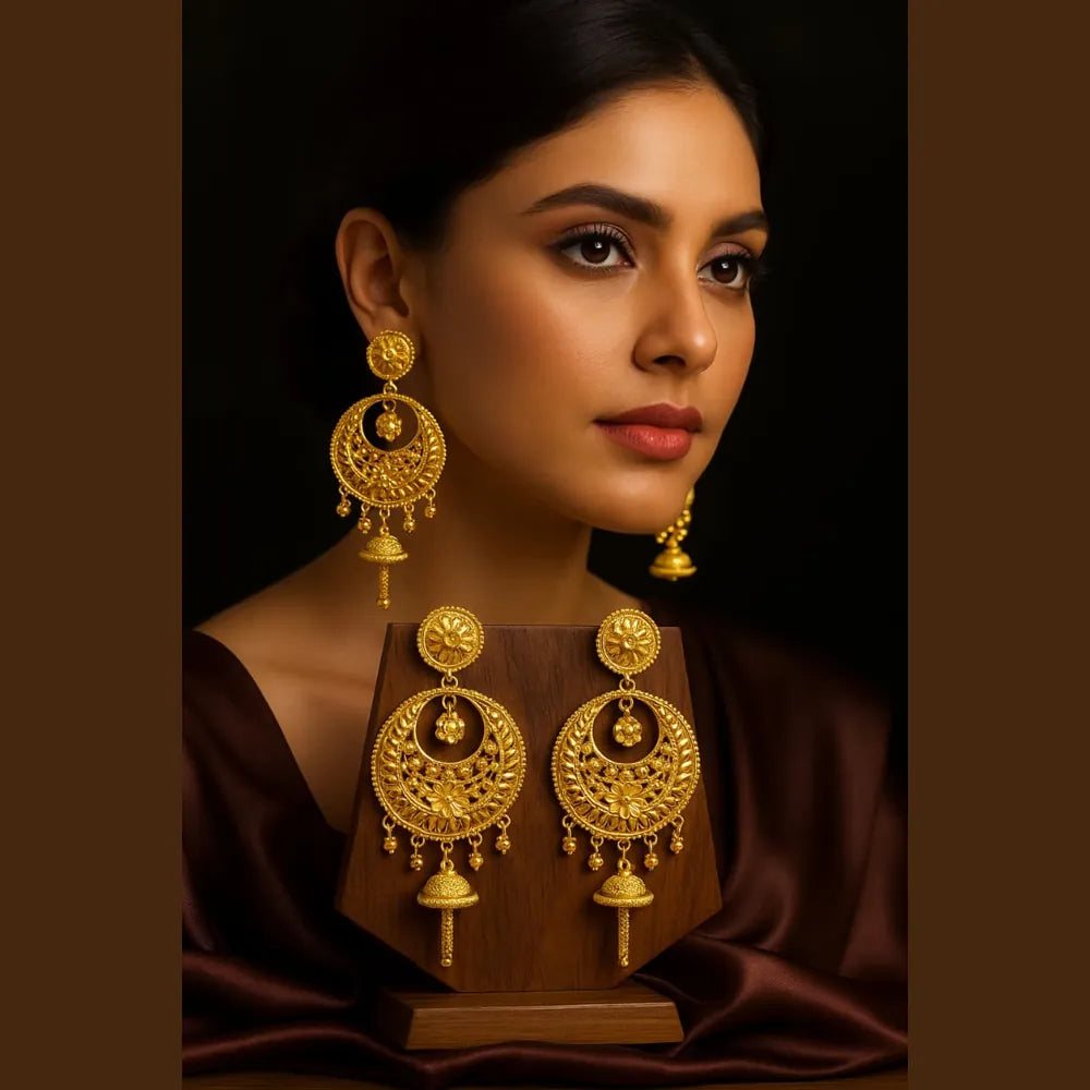 Exclusive One Gram Gold Heavy Jhumka Earrings – 4 Inch Long